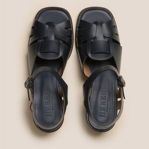 HEREU WOMENS ANCORA LEATHER OPEN TOE FISHERMAN SANDALS SQUARE TOE DEEP NAVY 9.5